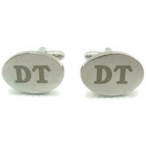 "DT" Monogram Cufflinks Bullet Oval 1" x 3/4" Silver Tone Party Wedding Shirt